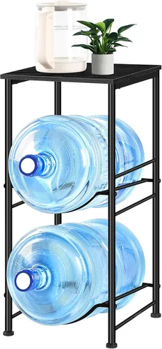 Miniatura 10 de MOOACE Estante para jarra de agua de 3 niveles, organizador de 5 galones con estante superior de almacenamiento, color negro