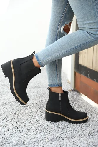 Miniatura 3 de Botines Chelsea con suela de lengüeta para mujer, sin cordones, tacón grueso de bloque medio, cremallera lateral elástica, botines de otoño e