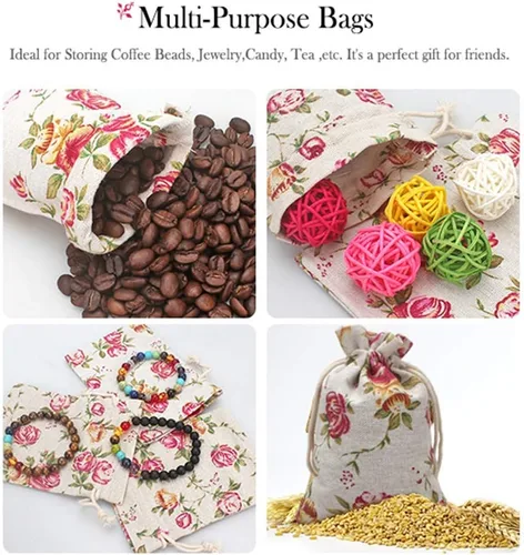Miniatura 5 de Paquete de 24 bolsas de arpillera con doble cordón de color rosa, bolsa de arpillera de regalo, bolsas de lino reutilizables, bolsas de joyería