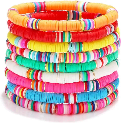 Miniatura 122 de Surfer Heishi - Pulseras apilables para mujer, apilables, de vinilo arcoíris, disco de arcilla, pulseras elásticas para la amistad, joyería bohemia