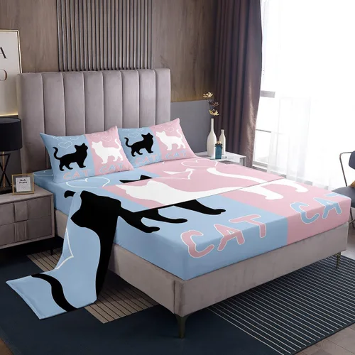 Miniatura 15 de Dog Side My Side - Juego de sábanas de tamaño Queen, color negro y blanco, sábana bajera ajustable para mujeres y hombres, sábanas románticas