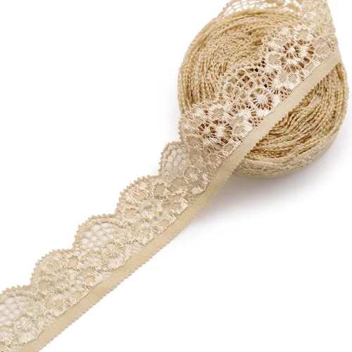 Miniatura 6 de SEMINI Cinta elástica de encaje de 1 pulgada de ancho para costura, manualidades, boda, fiesta, decoración, ropa (beige)