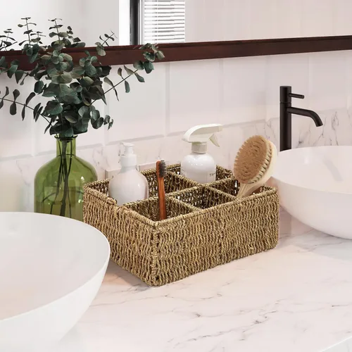 Miniatura 5 de PEMAR Organizador grande de utensilios tejido a mano de tamaño L, soporte de mimbre de yute natural para mesa, juego de cocina, organizador