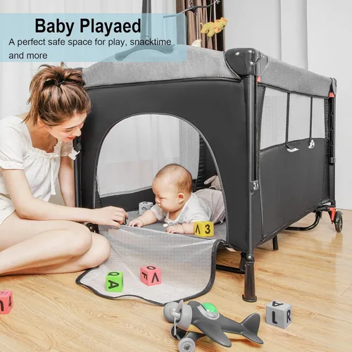 Miniatura 2 de Paquete y juego 5 en 1, moisés de bebé durmiente junto a la cama con cambiador de pañales en forma de U, parque portátil para bebés recién nacidos
