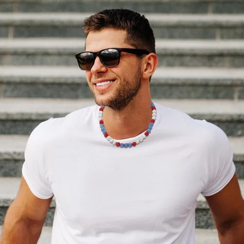 Miniatura 4 de SKQIR Collar de Cuentas de Béisbol para Hombres Bling Accesorios de Goteo de Béisbol con Diamantes de Imitación Brillantes para Hombres Colección