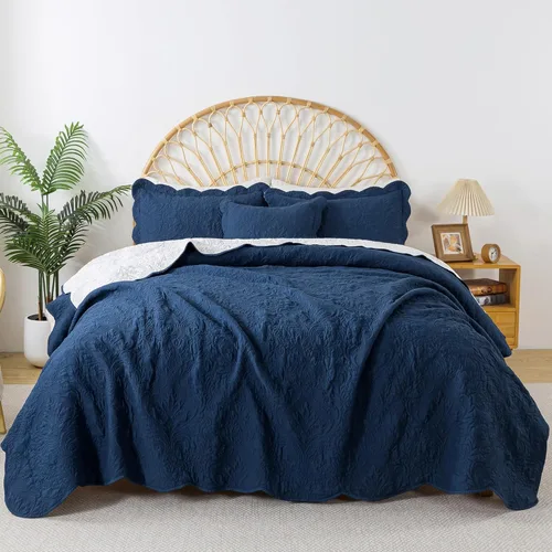 Miniatura 274 de HoneiLife - Juego de colcha de tamaño Queen, juego de ropa de cama de pana bordada de 3 piezas, colcha de lujo, ligera, cálida, para todas las Pana