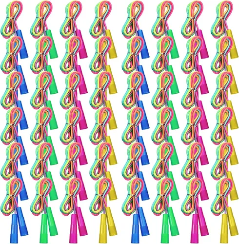 Leyndo Paquete de 100 cuerdas de saltar arcoíris de nailon para niños, cuerda de saltar vibrante para niños y niñas, diversión al aire libre,