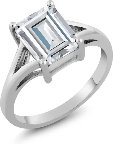Miniatura 59 de Gem Stone King Anillo de compromiso solitario con diseño clásico de vástago dividido para mujer, plata de ley 925, piedra natal de piedra preciosa