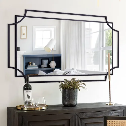 Miniatura 10 de Espejo de pared negro para sala de estar, espejo de baño negro de 36 x 24 pulgadas con marco de metal, espejo decorativo antiguo para sala de estar