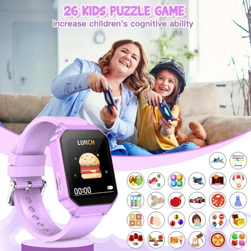 Miniatura 5 de Reloj inteligente para niños de 3 a 12 años y niñas, 26 juegos de rompecabezas, reloj inteligente con cámara, podómetro, cronómetro, reproductor