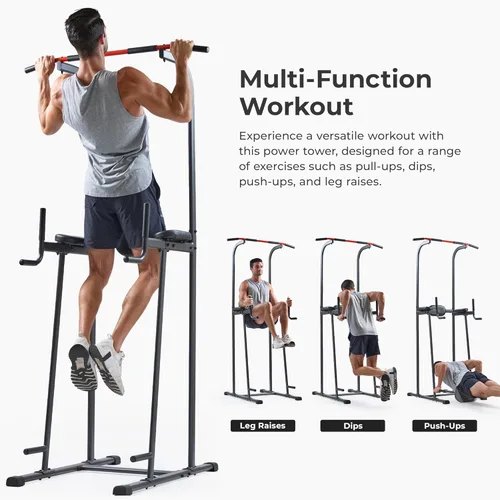 Miniatura 2 de Sunny Health & Fitness Power Tower Dip Station & Pull-Up Bar, Multi-Function Strength Training Equipment with Captain’s Chair, Push-Up Bars & Core