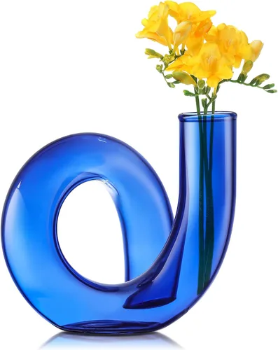 Miniatura 10 de Joeyan Jarrón pequeño de cristal negro hecho a mano, florero decorativo geométrico de cristal para centros de mesa modernos del hogar, sala