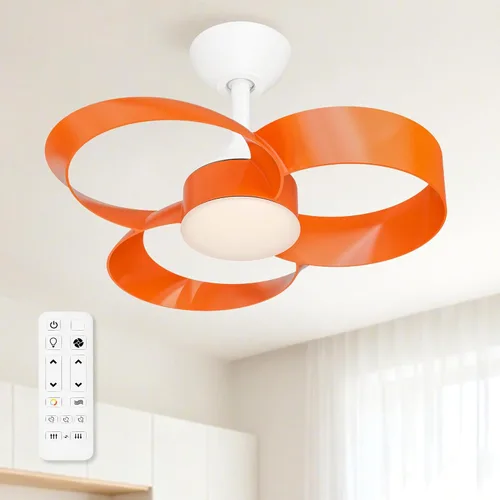 Miniatura 10 de FANX - Ventilador de techo de 22 pulgadas con luz y control remoto, motor CC silencioso, LED regulable, control reversible de 3 velocidades, Amarillo