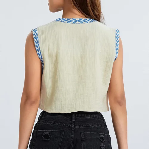 Miniatura 6 de Top de ganchillo para mujer, chaleco urbano bordado, cuello en V, sin mangas, parte delantera abierta, Y2K