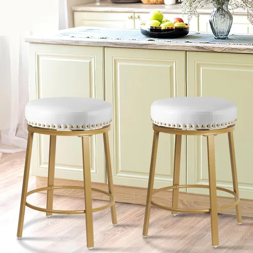Miniatura 2 de White & Gold - Juego de 2 taburetes de bar giratorios de 24 pulgadas de altura de mostrador para encimera de cocina, isla sin espalda, modernos