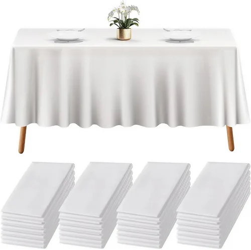 Miniatura 11 de Prestee Paquete de 4 manteles rectangulares dorados y negros de 54 x 108 pulgadas, manteles de plástico desechables para fiestas, comedor y eventos