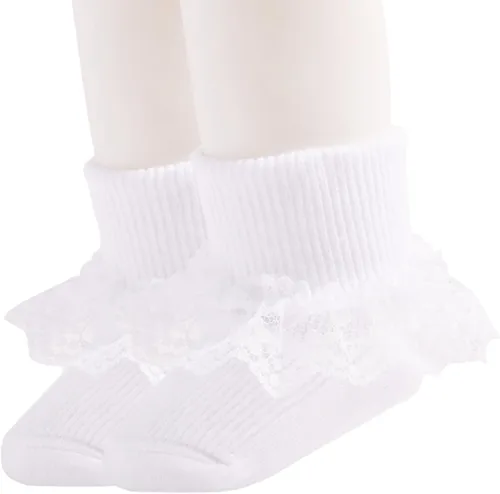 Miniatura 5 de Calcetines para bebé niña con ojales de triple encaje con volantes, calcetines de puño giratorio 235 pares de calcetines de tobillo para recién