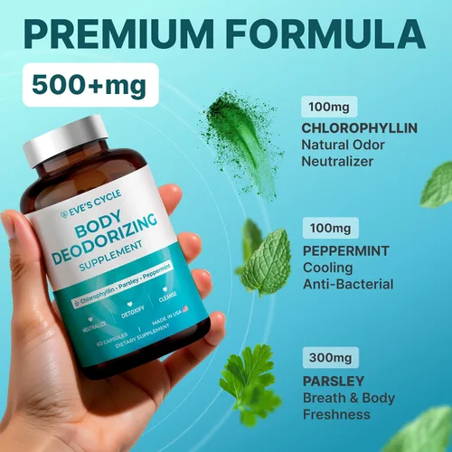 Miniatura 8 de Suplemento desodorizante corporal – Desodorante interno natural cápsulas de clorofila con perejil y menta – 60 pastillas veganas de 500 mg +