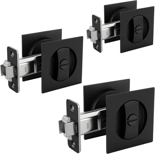 Miniatura 11 de goldenwarm Cerradura de Puerta Corrediza Redonda de Níquel Cepillado, Herrajes para Puerta Corrediza para Orificio Redondo de 2-1/8'', Manijas