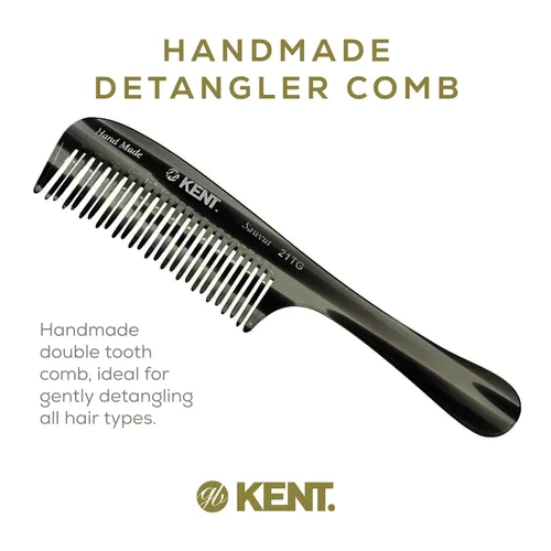 Miniatura 6 de Kent Peine desenredante grande de grafito negro 21T, dientes anchos para cabello grueso y rizado ondulado. Peine desenredante de cabello largo