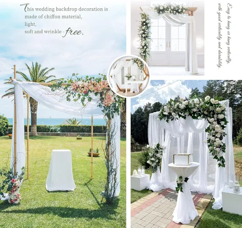 Miniatura 7 de Cortinas de arco de boda, 8 paneles de 28" x 20 pies, cortinas de tela de gasa blanca para ceremonia y recepción Blanco