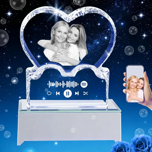 Miniatura 9 de Foto de cristal personalizada, grabado con láser, foto de cristal de corazón personalizada con base de luz LED, regalo para Navidad, cumpleaños