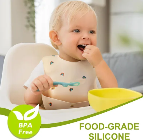 Miniatura 2 de Accmor Silicone Baby Bibs, Waterproof Soft Bibs for Baby Girls Boys Feeding Eating, Silicone Baby Bibs with Large Pocket