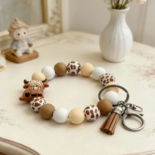 Miniatura 3 de Llavero pulsera de silicona de vaca, regalos de vaca para mujeres y niñas, llavero brazalete de vaca