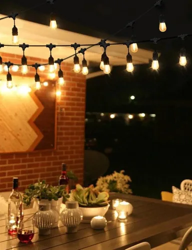 Miniatura 8 de Svater Cadena de luces LED para exteriores de 50 pies, luces de patio con 16 bombillas S14 inastillables, 1 vatio, E26, regulable, 2700 K, blanco