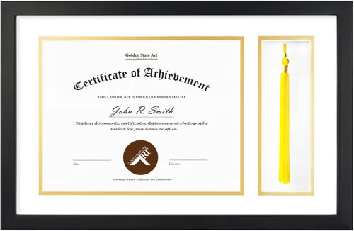 Miniatura 9 de Golden State Art, Marco de diploma negro de 11 x 17.5 pulgadas con soporte de borla para diploma de 8.5 x 11 pulgadas y marco de borlas, caja