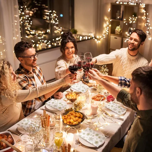 Miniatura 6 de Hotop Paquete de 300 servilletas desechables de Navidad con copos de nieve, toallas de mano desechables de papel para invitados, servilletas
