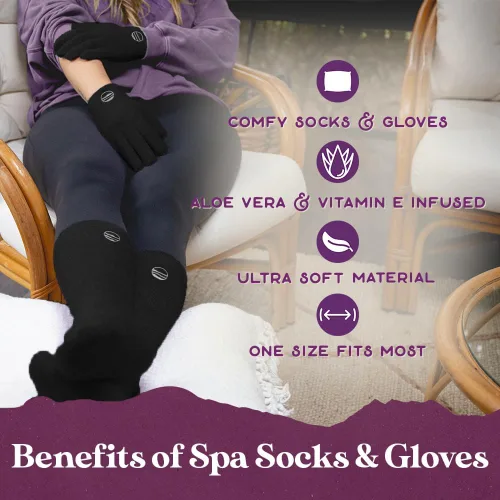 Miniatura 3 de Conjunto de calcetines y guantes hidratantes de Purple Canyon Calcetines y guantes negros y esponjosos con aloe y vitamina E para mujer Regalos