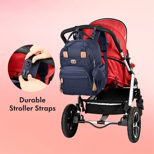 Miniatura 7 de Dikaslon - Mochila para pañales con cambiador portátil, funda para chupete y correas para cochecito, bolsas de bebé unisex grandes para niños y Azul