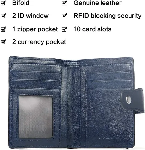 Miniatura 2 de BOSTANTEN - Billetera de cuero para mujer con bloqueo RFID, pequeña, con cremallera, de bolsillo, para tarjetas, con ventana para documento