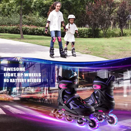 Miniatura 49 de 2PM SPORTS Vinal - Patines en línea ajustables intermitentes para niñas, todas las ruedas se iluminan, divertidos patines iluminadores para niños