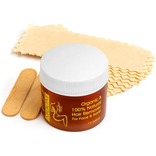 Miniatura 10 de MOOM Kit de cera orgánica de viaje con aloe, aceite de árbol de té y manzanilla para la cara, esmalte de cera de azúcar natural con 6 tiras de tela