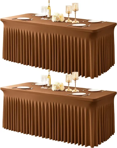 Miniatura 37 de Paquete de 1 manteles azul bebé para mesas rectangulares de 4 pies, cubiertas de mesa de spandex elástico de una pieza resistentes a las arrugas