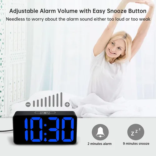 Miniatura 6 de DreamSky Reloj despertador digital pequeño para dormitorio, pantalla de números grandes grandes con atenuador de brillo, reloj eléctrico de mesita