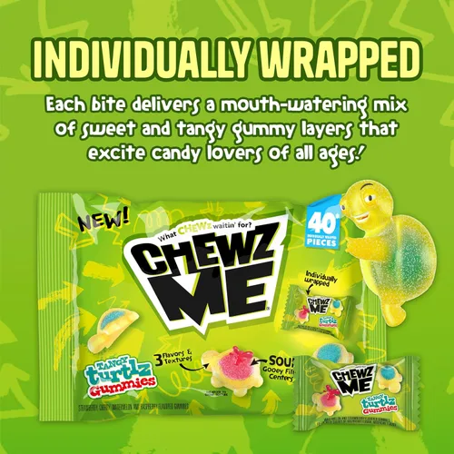 Miniatura 5 de ChewzMe Tangy Turtlz - Gomitas rellenas de gelatina con forma de tortuga envueltas individualmente en varios sabores, 8.46 onzas (paquete de 1)