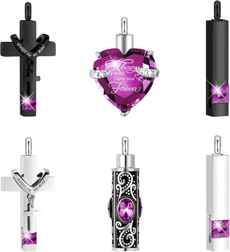 Miniatura 10 de Fumete 6 piezas de collar de cenizas, joyería de urna para cenizas humanas, colgante conmemorativo - para hombres y mujeres