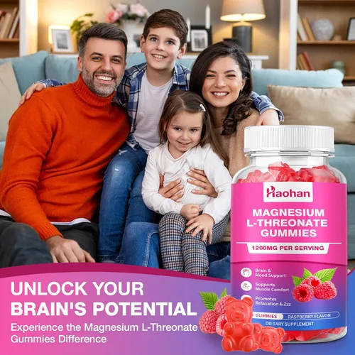 Miniatura 7 de Gomitas de magnesio L-treonato de 1200 mg para apoyar la concentración y los músculos, sabor a frambuesa sin azúcar, 60 unidades para adultos y niños