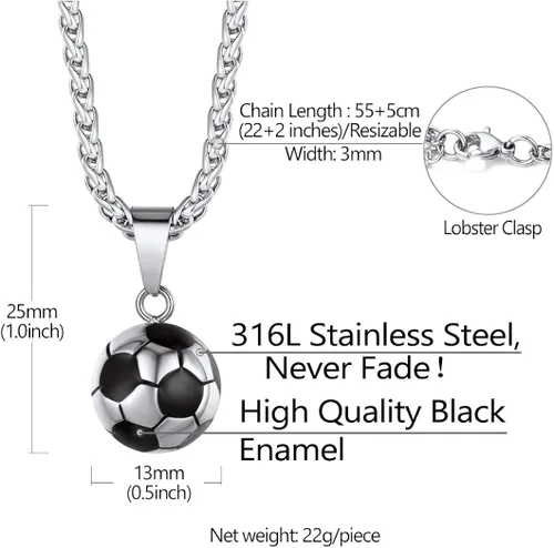 Miniatura 5 de Richsteel Collar de acero inoxidable para fútbol baloncesto fútbol guantes para hombres y mujeres fanáticos de los deportes de 22 pulgadas con caja