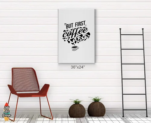 Miniatura 4 de HB Art Design But First Coffee - Lienzo con cita y taza en blanco y negro, arte de pared, decoración de cafetería, decoración de café, decoración