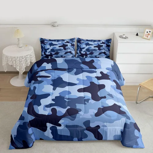 Miniatura 20 de Feelyou Juego de edredón de camuflaje de avión para niños, juego de ropa de cama con decoración de avión de camuflaje para adolescentes y niños