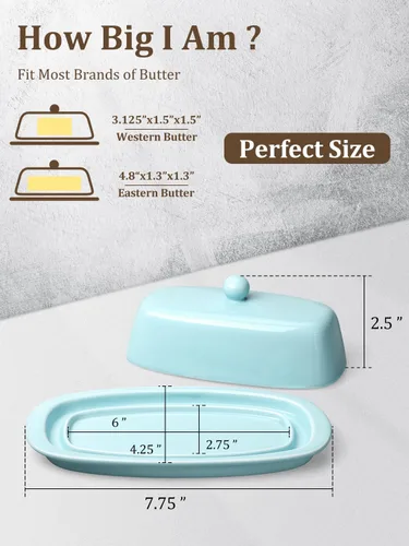 Miniatura 2 de Mantequillera de cerámica con tapa para encimera y refrigerador, soporte de mantequilla de 8 pulgadas con asa de perilla de cubierta de porcelana