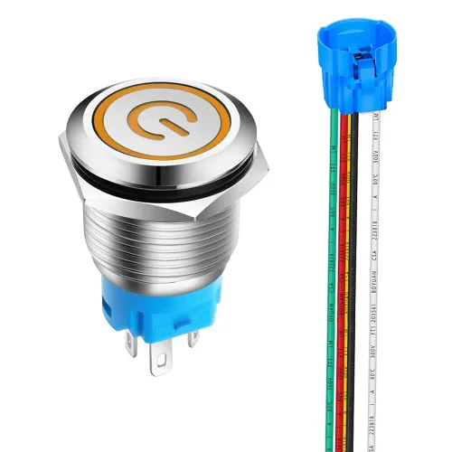 Miniatura 8 de Gebildet Interruptor de botón de enclavamiento de 19 mm, 12V-24V/5A, de acero inoxidable, con símbolo de alimentación, LED 1NO1NC SPDT ON Off