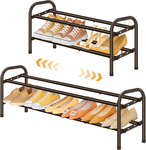 Miniatura 12 de Gewudraw Organizador de zapatos de 3 niveles, zapatero para armario, estante de metal de 28 pulgadas que se puede ampliar a 42 pulgadas