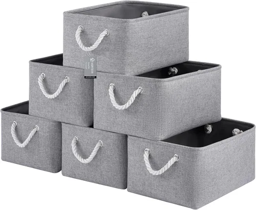 Miniatura 69 de Cestas de almacenamiento para estantes de 11.8 x 7.9 x 5.2 pulgadas, contenedores de almacenamiento plegables de tela con asas, organizador
