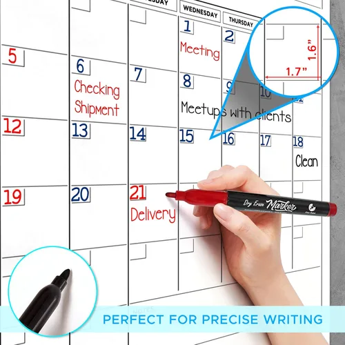 Miniatura 5 de Calendario grande de pizarra blanca de 36 x 48 pulgadas para pared, planificador de 12 meses, calendario de pared grande de borrado en seco, mensual