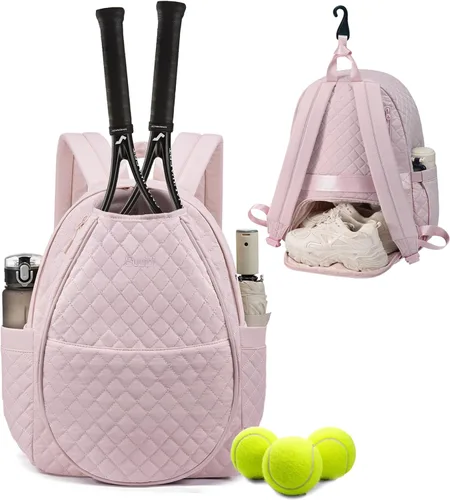 Miniatura 11 de Sucipi Bolsas de tenis para mujeres, Mochila bolsa acolchada para raqueta de tenis para raqueta de tenis, palas de pickleball, bádminton Negro